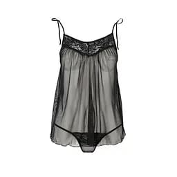 Сорочка прозора бебі дол MELANIA CHEMISE black - Passion трусики на тонких бретелях L/XL - мініатюра 3