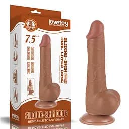Фалоімітатор з мошонкою Sliding-Skin коричневий LoveToy - мініатюра 1