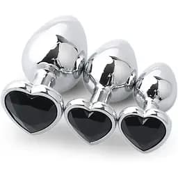 Комплект анальних пробок із кристалом SKN-NMS09 (розмір S, M, L), Срібний / Чорний