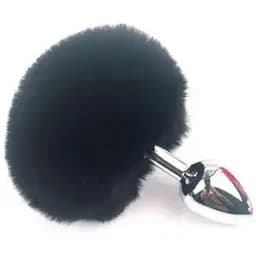 Анальна пробка класична металева з хвостиком 7,5 см BunnyTail Чорна