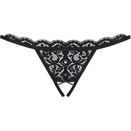 Кружевные танги с двумя отверстиями Obsessive 831-THC-1 crotchless Thong S/M, черные, бантики