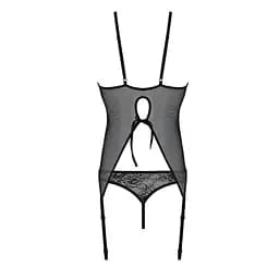 Корсет з пажами трусики з ажурним декором та відкритим кроком Passion Ursula CorSet black L/XL - мініатюра 5