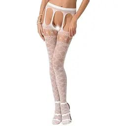 Эротические колготки-бодистокинг Passion S025 white имитация ажурных чулочков с пояском S/M/L