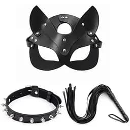 BDSM маска кошки + чокер с шипами + плеть