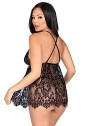 Пеньюар Leg Avenue Floral lace babydoll & string Black S - мініатюра 2