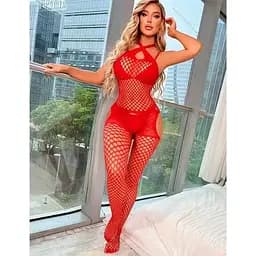 Бодістокінг елегантний з витонченою сіткою S/M/L Червоний K0514-2