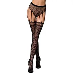 Эротические колготки-бодистокинг Passion S003 black имитация кружевных чулок и трусиков S/M/L