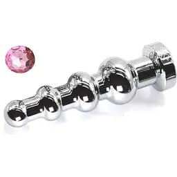 Рифлена анальна пробка з кристалом SKN-MS107 (довжина 12,9 см, діаметр 3.8 см, Вага 181 гр.), Срібний /Світло-рожевий