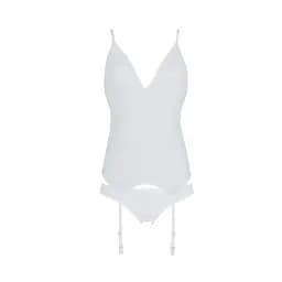 Корсет з пажами трусики з ажурним декором та відкритим кроком Passion Ursula CorSet white L/XL - мініатюра 3