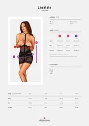 Напівпрозора сорочка з відкритими грудьми Obsessive Lacrisia chemise чорна з чокером XS/S - мініатюра 7
