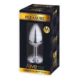 Металева анальна пробка з кристалом Alive Mini Metal Butt Plug M, Чорний - мініатюра 2