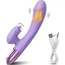 Подвійний вібромасажер з імітацією язичка фіолетовий