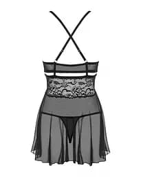 Еротичний мереживний комплект із сіточкою Obsessive 838-BAB-1 babydoll & thong black чорний пе XXL - мініатюра 7
