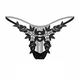 Трусики жіночі стрінги з квітковим принтом та пікантним вирізом S/M чорні