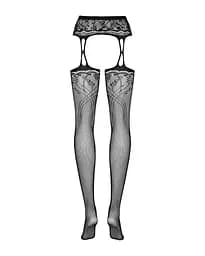 Панчохи-стокінги з рослинним малюнком Obsessive Garter stockings S206 black чорні імітація S/M/L - мініатюра 6