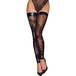 Панчохи Noir Handmade F243 Tulle stockings With patterned fLock embroidery - M