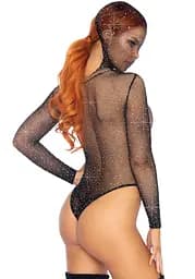 Фетіш-тедді Leg Avenue Rhinestone net hooded teddy One size Black довгі рукави фетиш-капюшон - мініатюра 2