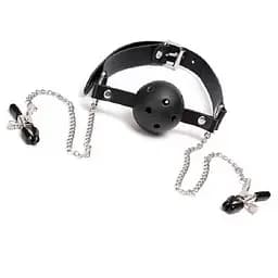 BDSM-аксесуар кляп із затискачами для сосків Чорний K000766 - мініатюра 2