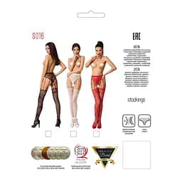Еротичні колготки-бодістокінг Passion S016 black імітація ажурних з доступом трусиків та панчох S/M/L - мініатюра 8