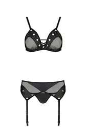 Комплект білизни Passion NESSY Set S/M black бюстгальтер пояс для панчіх стрінги - мініатюра 3