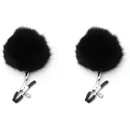 Затискачі для сосків ультрачутливі з хутром Pom Pom Nipple Clamps чорні K0521-1