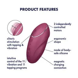 Вібростимулятор-пульсатор Satisfyer Tap & Climax 1 Red, ефект постукування пальцем Satisfyer SX0566 99301 - мініатюра 4