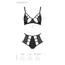 Комплект з еко-шкіри: бюстгальтер та трусики з перфорацією Passion Tamaris Set black L/XL - мініатюра 4
