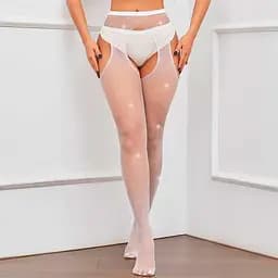 Колготки з вирізами та стразами еротичні блискучі Very Sexy One size білий - мініатюра 4