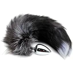Металева анальна пробка Лісий хвіст Alive Black And White Fox Tail L діаметр 3.9 см - мініатюра 2