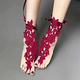 Кружевные цветочные гольфы с завязками XS/S/М/L (1,2,3,4) Бордовый