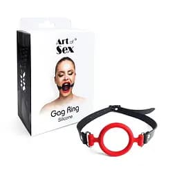 Кляп силиконовое кольцо натуральная кожа, Gag ring внутренний диаметр кольца 40 мм, Красный Art of Sex SO6706 95112