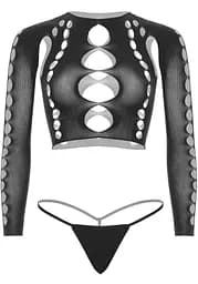 Комплект Leg Avenue Long sleeve crop top & string Black One Size - мініатюра 3