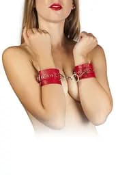 Наручники Leather Restraints Hand Cuffs Red - мініатюра 2