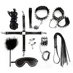Набор Art of Sex - Spikes BDSM Set Leather, 10 предметов, натуральная кожа, Черный