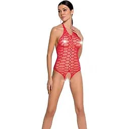 Бодистокинг в крупную сетку Passion BS087 red открытая спина халтер с доступом One size
