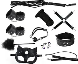 Набір для BDSM 10 елементів бандажу для таємничих ігор Чорний K000474