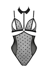 Боді з відкритими грудьми Passion DOMINICA Body S/M black комір-чокер корсет - мініатюра 3