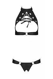 Комплект з екошкіри Passion Malwia Set with Open Bra black 4XL/5XL - мініатюра 3