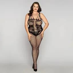 Бодістокінг JSY на все тіло з сіткою та мереживом Size Plus Black