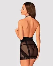 Напівпрозора сорочка з відкритими грудьми Obsessive Lacrisia chemise чорна з чокером XS/S - мініатюра 2