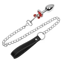 Металева анальна пробка Art Of Sex класична конусна з повідцем 27 мм 71 мм червоний