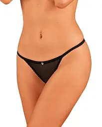 Прозорі стрінги із доступом Obsessive Celia Noir crotchless thong XS/S - мініатюра 3