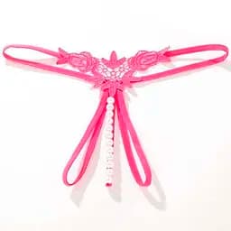 Стрінги Перлинки з декором у вигляді намистин та квітів S/M Фуксія K0573-5