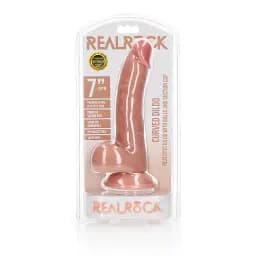 Фалоімітатор RealRock Curved Realistic Balls 7" 18 см (тілесний) - мініатюра 6