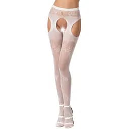 Эротические колготки-бодистокинг Passion S022 white имитация цветочных чулочков и пояса для чулок S/M/L