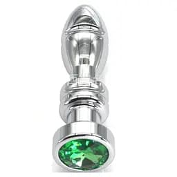 Фигурная анальная пробка с кристаллом SKN-MS124 (длина 12 см, диаметр 3.5 см, Вес 155 гр.), Серебряный/Изумрудный