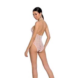 Бодістокінг у велику сітку Passion BS087 white відкрита спина халтер з доступом One size - мініатюра 2