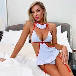 Ролевой костюм медсестры с подвязками для чулок S/M K000137