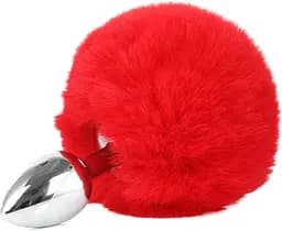 Анальна пробка класична металева з хвостиком 7,5 см BunnyTail Червона