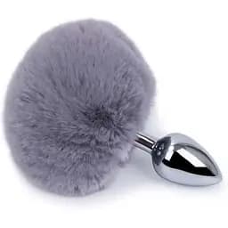 Анальна пробка класична металева з хвостиком 7,5 см BunnyTail Сіра